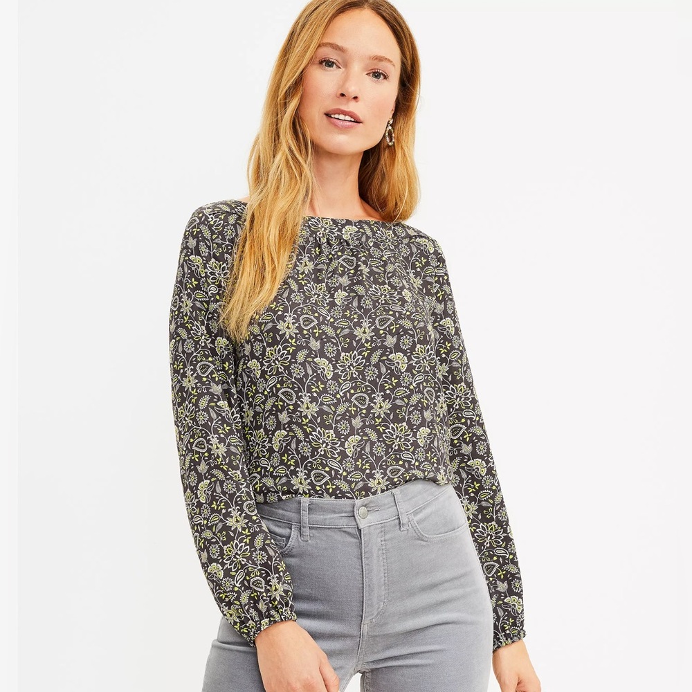 NWT LOFT Vine Boatneck Mixed Media Blouse